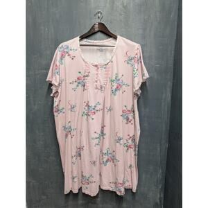 Only Necessities Plus Size Pink Floral Pintucked Knit Nightgown Size 4X